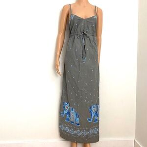 Gray and Blue Elephant Print Maxi Dress